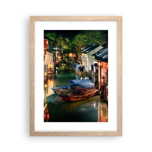 Pôster com moldura de carvalho claro - Uma noite em uma rua chinesa - 30x40 cm
