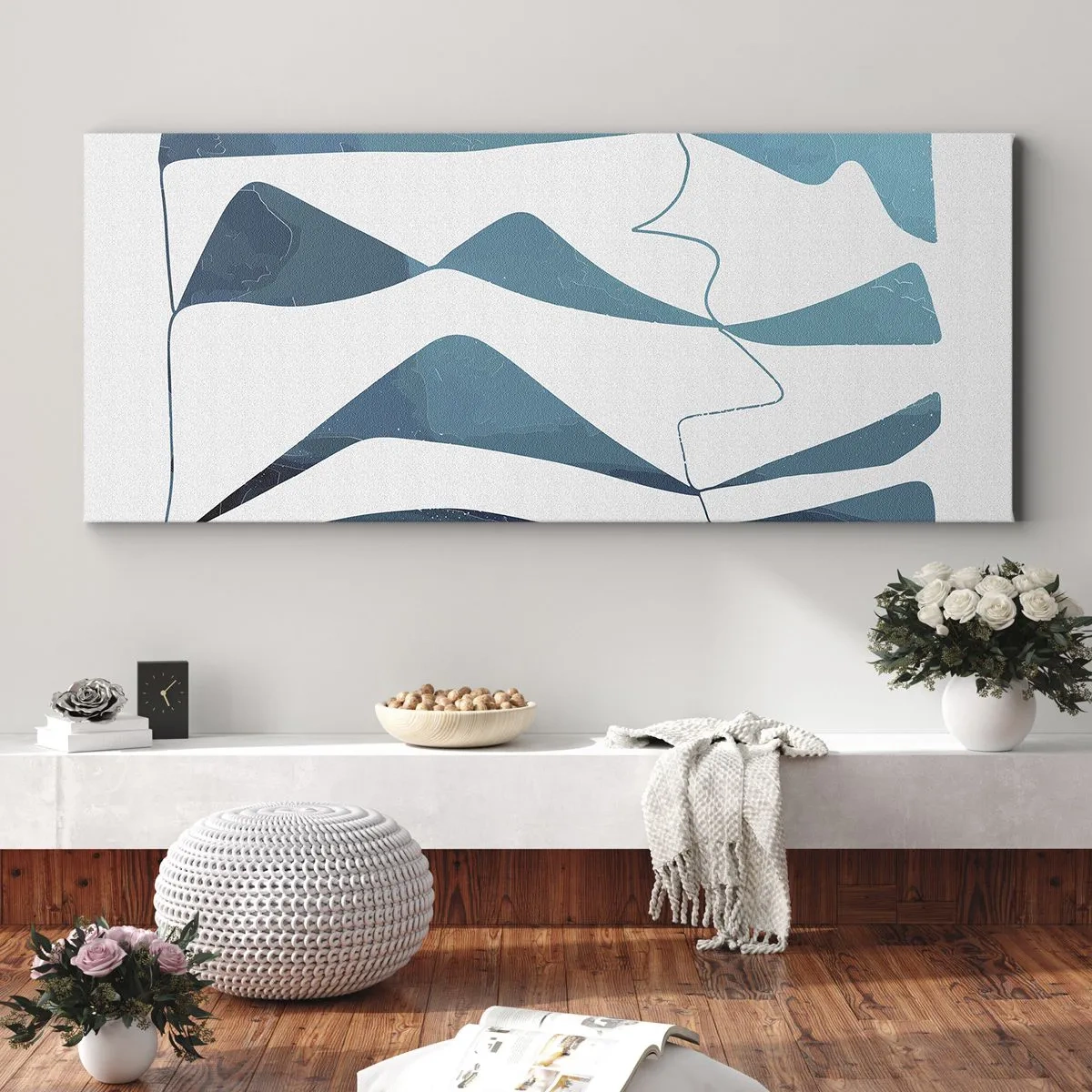 Quadro em tela - Abstração: composto turquesa - 100x40 cm