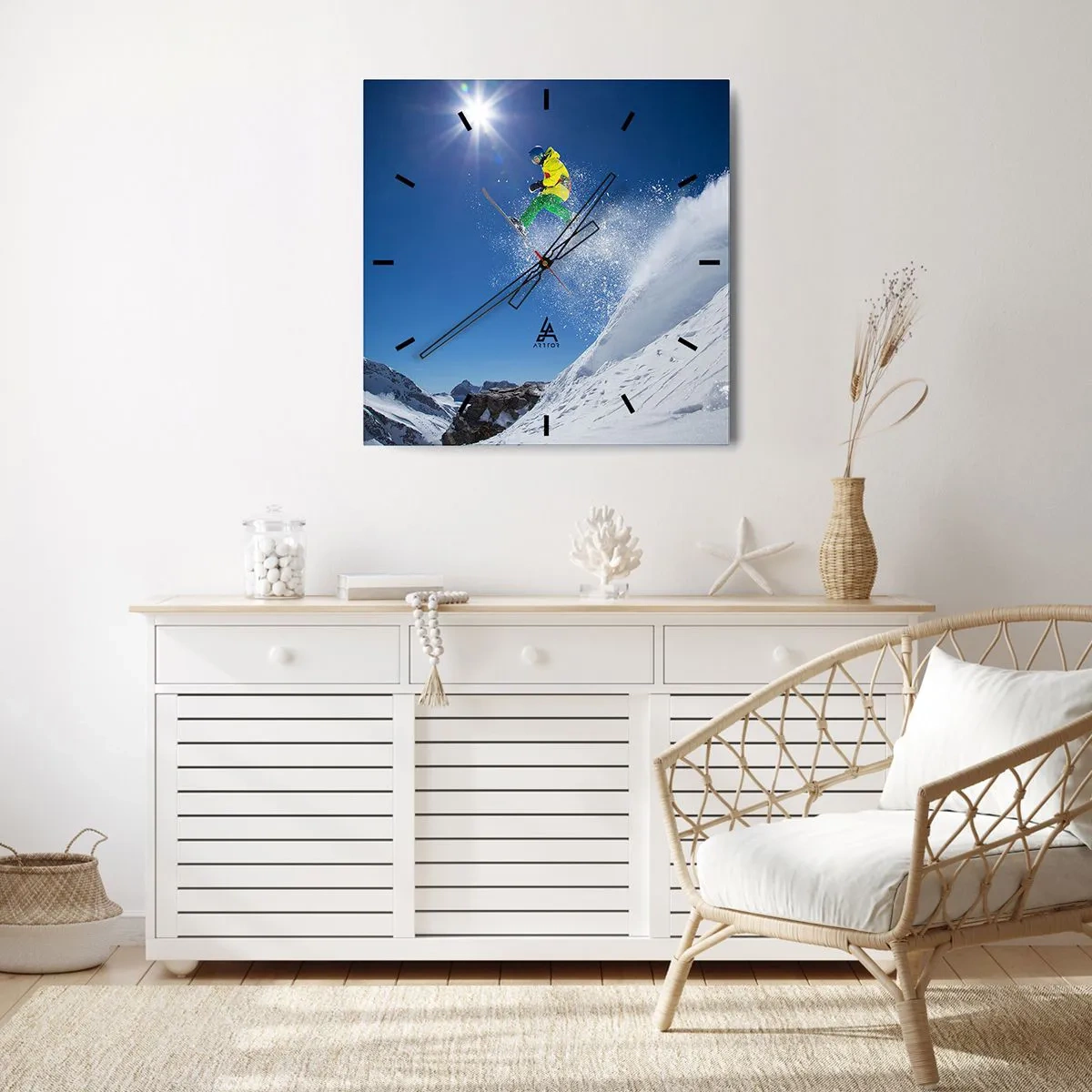 Relógio de parede - Relógio em vidro - Dançando com as montanhas - 40x40 cm