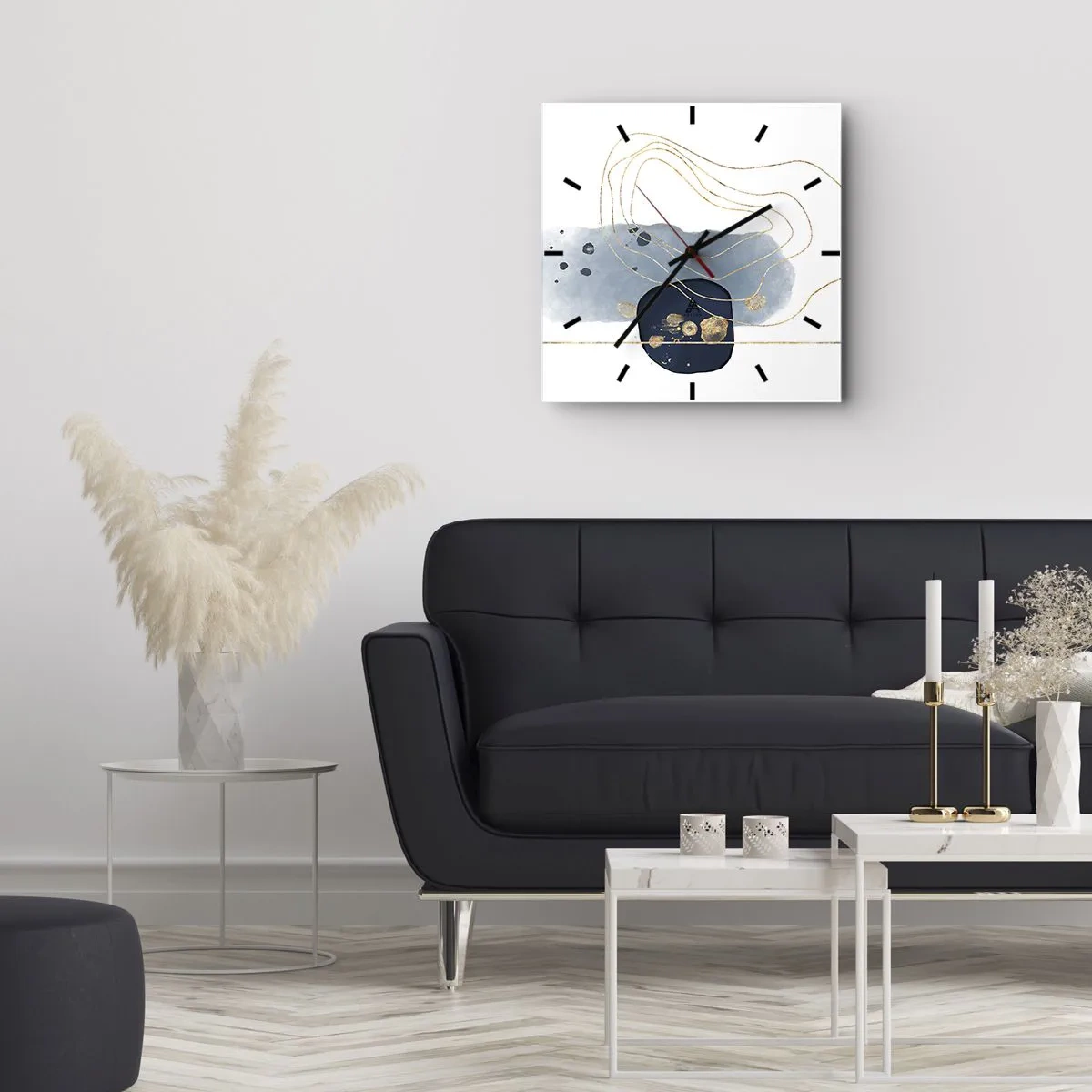 Relógio de parede - Relógio em vidro - Fantasia azul e dourada - 40x40 cm