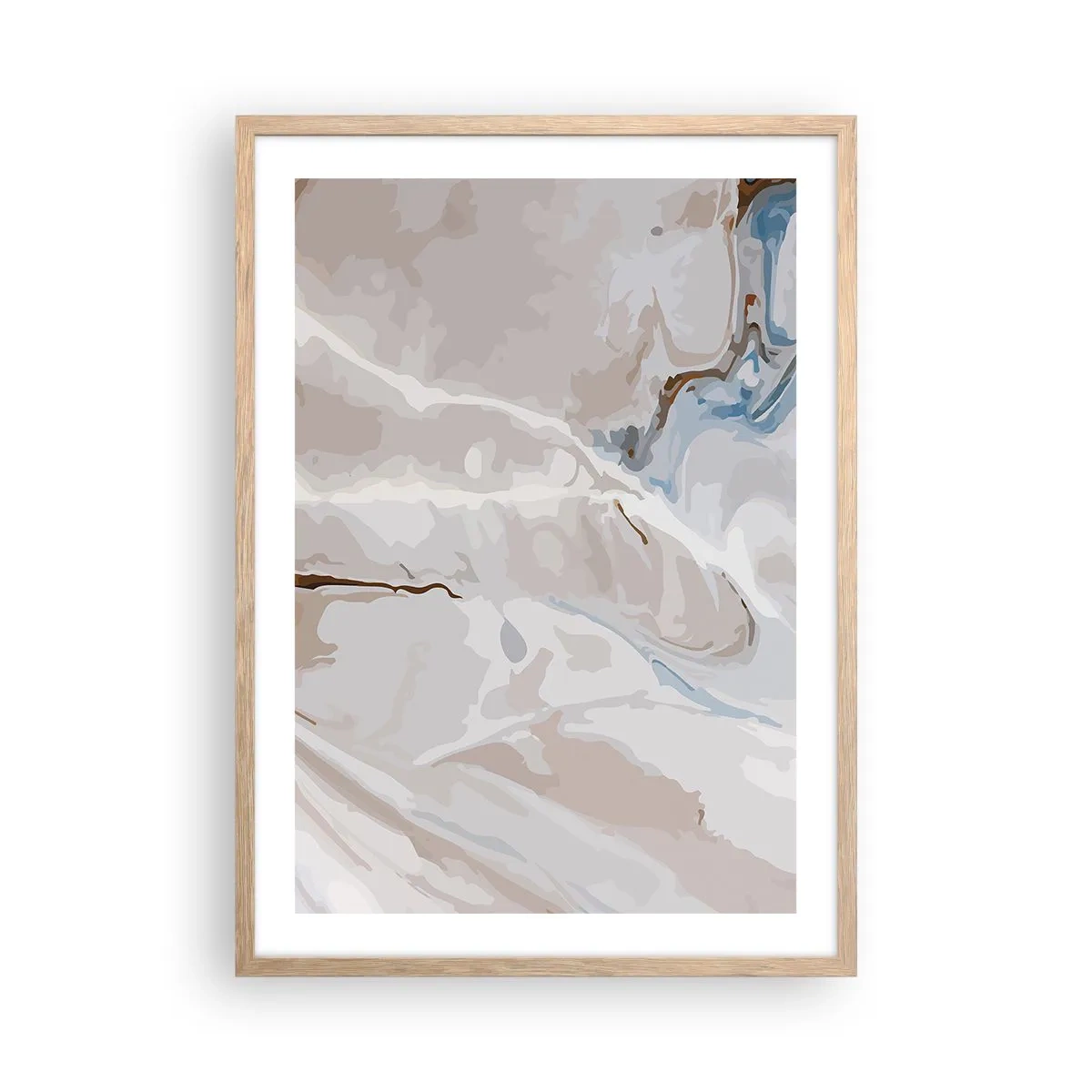 Pôster com moldura de carvalho claro - Meandros azuis sob branco - 50x70 cm