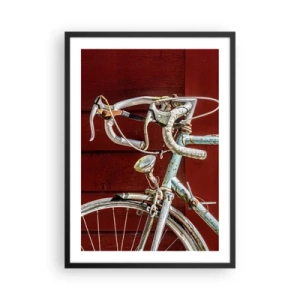 Pôster com moldura preta - Uma velha bicicleta enferrujada contra uma parede de madeira vermelha - 50x70cm - Feito para vencer - Decoração de parede moderna para a sala de estar e quarto ARTTOR