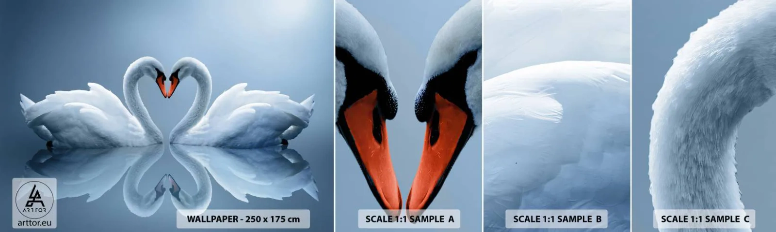 Amostra de Papel de Parede Standard Eco - Hora do amor - Cisnes, Amor, Coração - 100x30 cm
