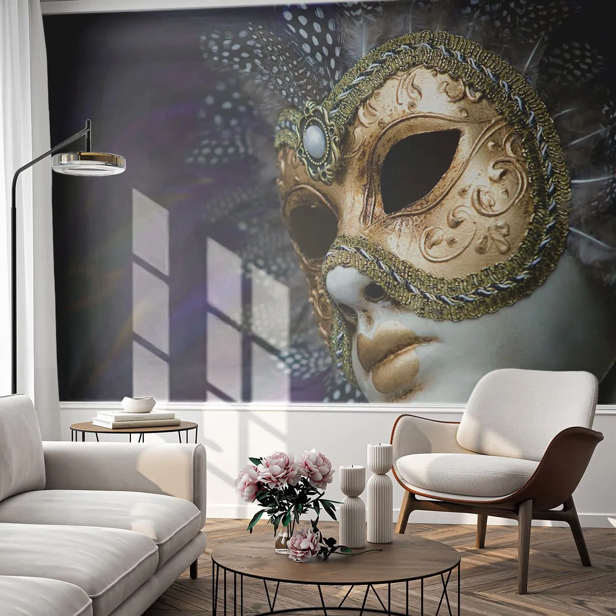 Papel de Parede Autocolante Deluxe Sticker - Retrato veneziano em ouro - Capuz, Pedaço, Veneza - 250x175 cm