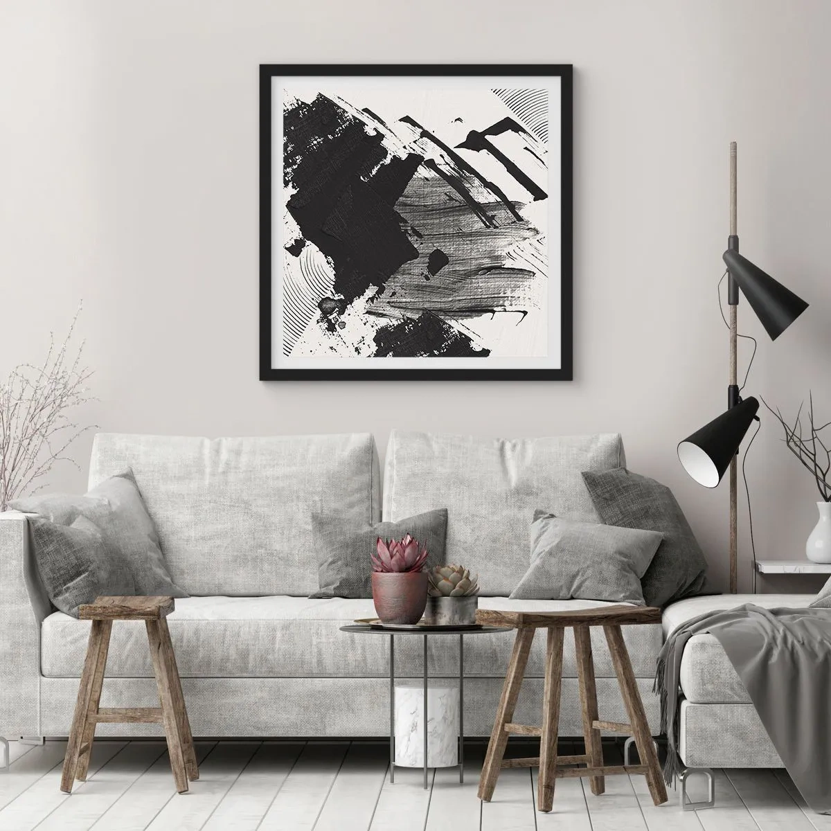 Pôster com moldura preta - Abstração – expressão do preto - 60x60 cm