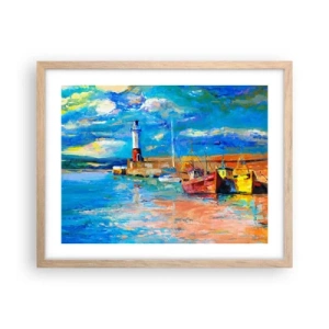 Pôster com moldura de carvalho claro - Tarde na baía do arco-íris - 50x40 cm