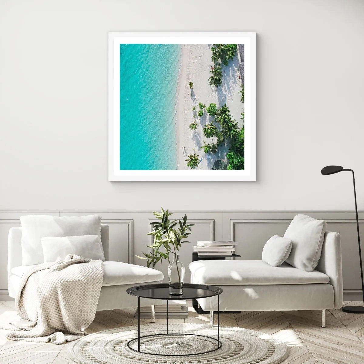 Pôster em moldura branca - Férias no paraíso - 30x30 cm