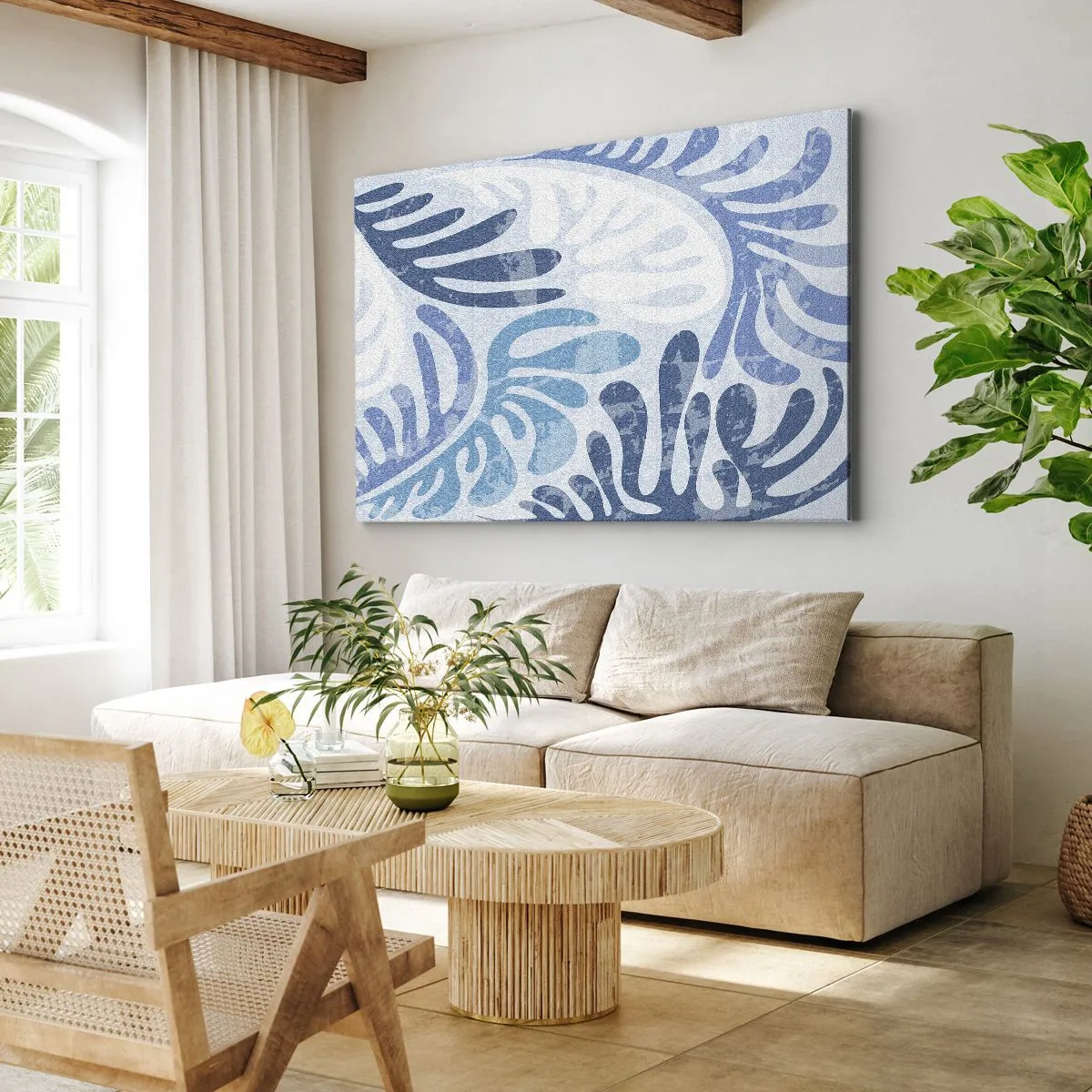 Quadro em tela - Samambaias azuis - 70x50 cm