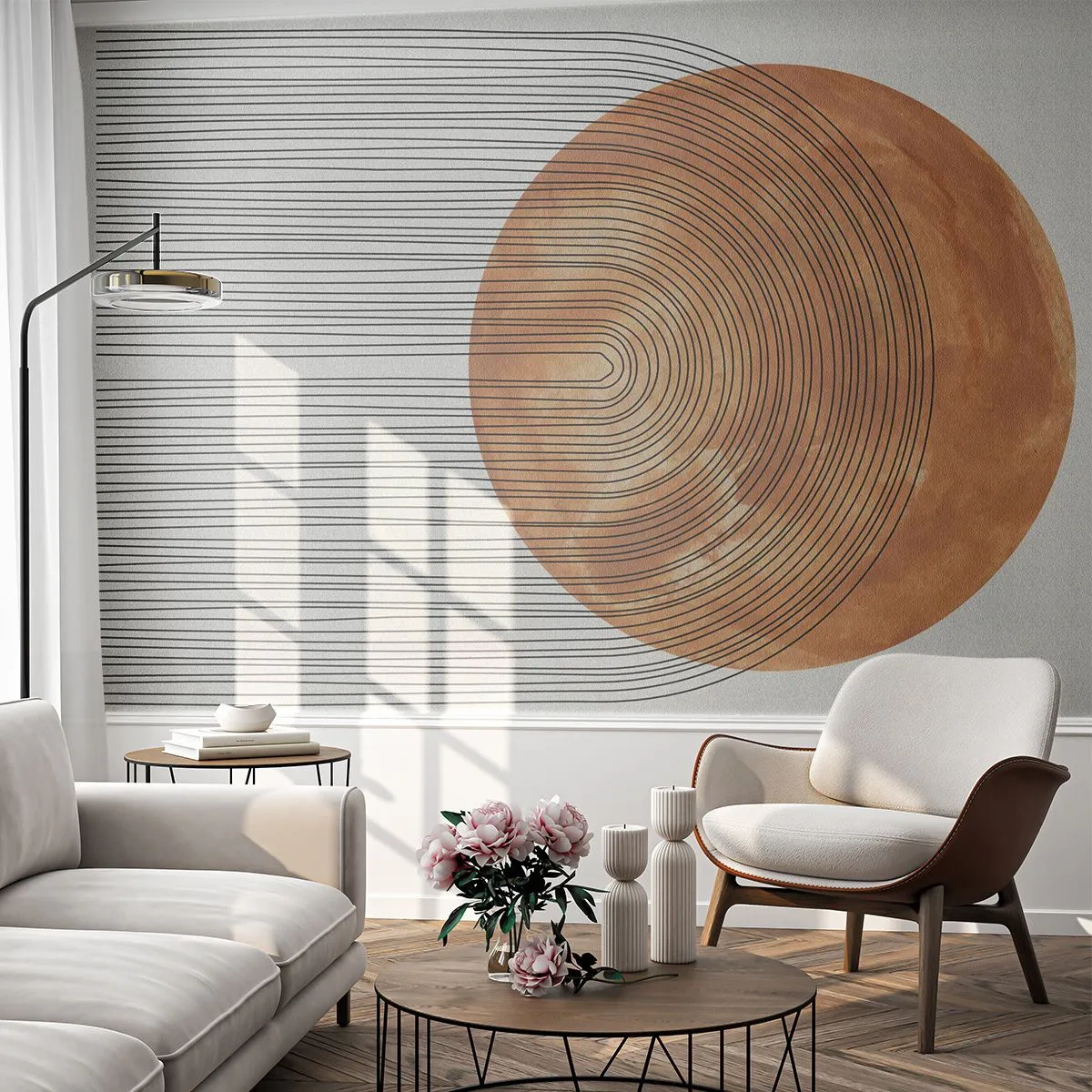 Papel de Parede Premium Canvas - Composição solar - Boho, Sol, Minimalismo - 500x350 cm