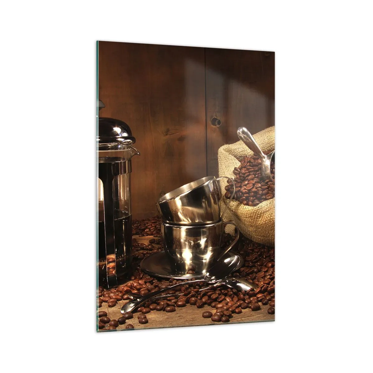 Quadro em vidro - O charme do café - aroma e sabor - 70x100 cm