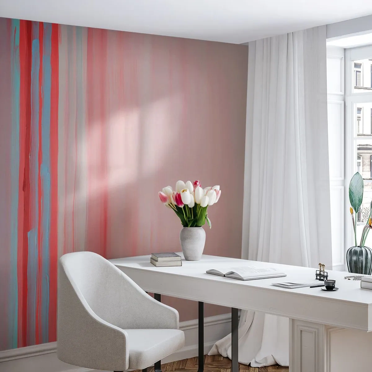 Papel de Parede Autocolante Deluxe Sticker - Abstração ao amanhecer - Pastel, Minimalista, Pedaço - 150x105 cm