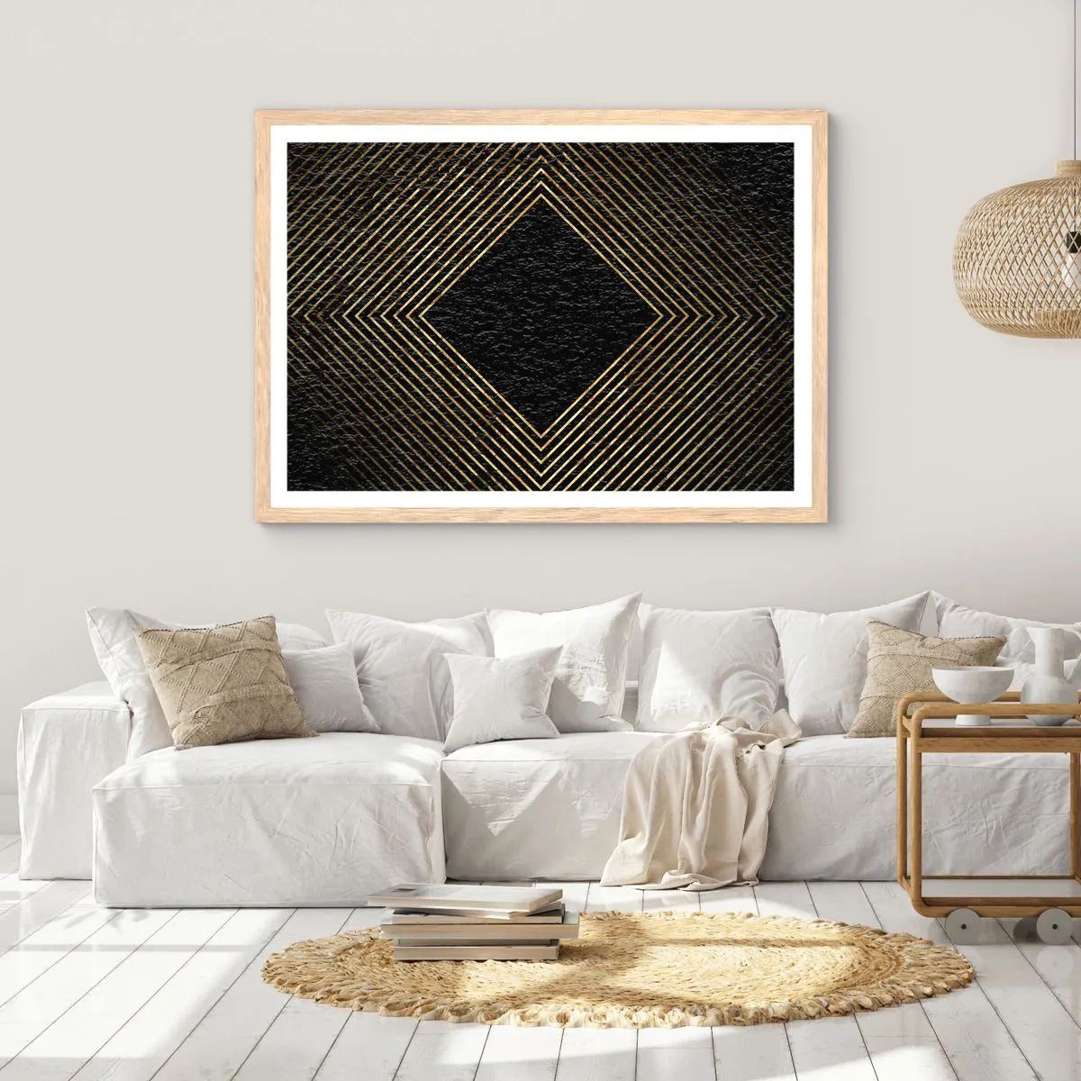 Pôster com moldura de carvalho claro - Geometria em estilo glamoroso - 70x50 cm