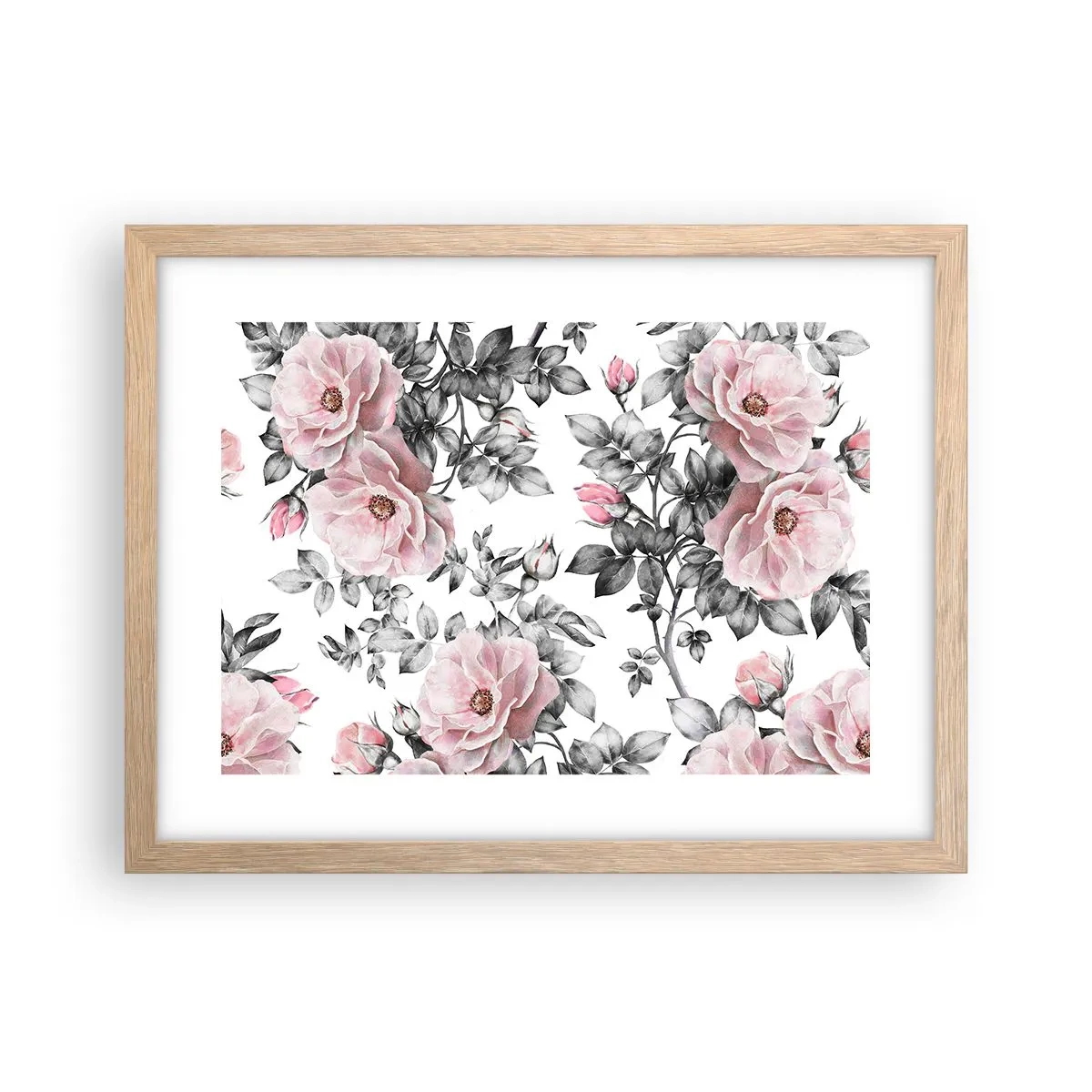 Pôster com moldura de carvalho claro - Perder-se nas rosas - 40x30 cm