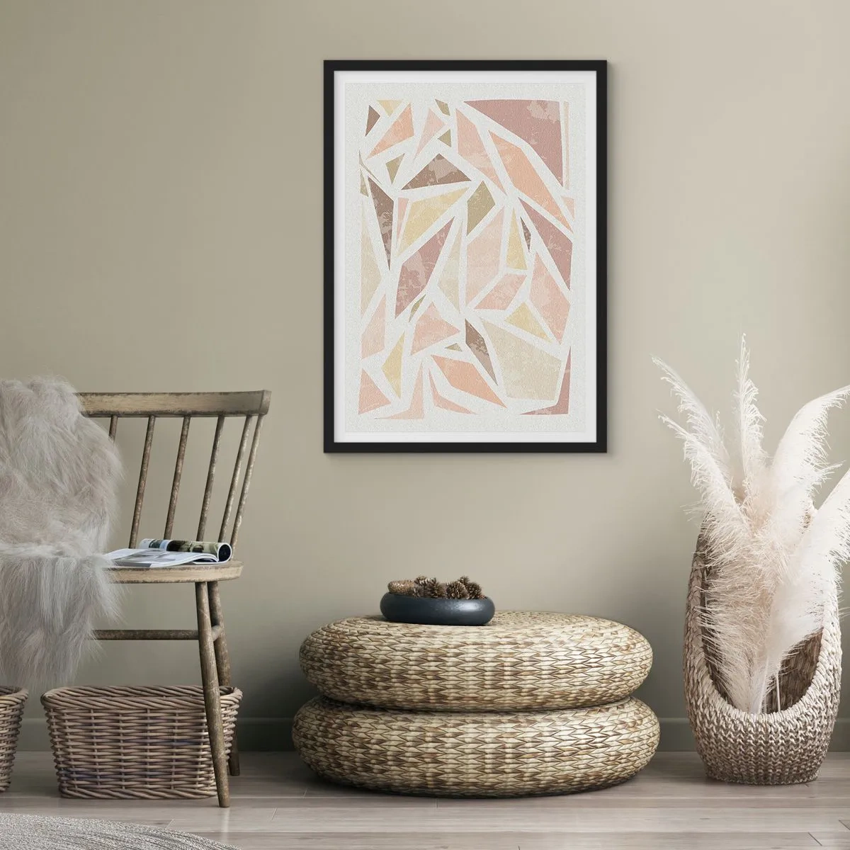 Pôster com moldura preta - Composição de vitral - 70x100 cm