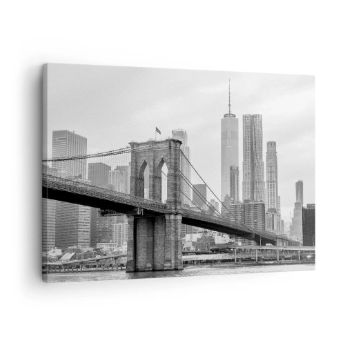 Quadro em tela - Ponte do Brooklyn com arranha-céus de Nova York ao fundo - 70x50cm - Vibrações de Nova York - Decoração de parede moderna para a sala de estar e quarto ARTTOR