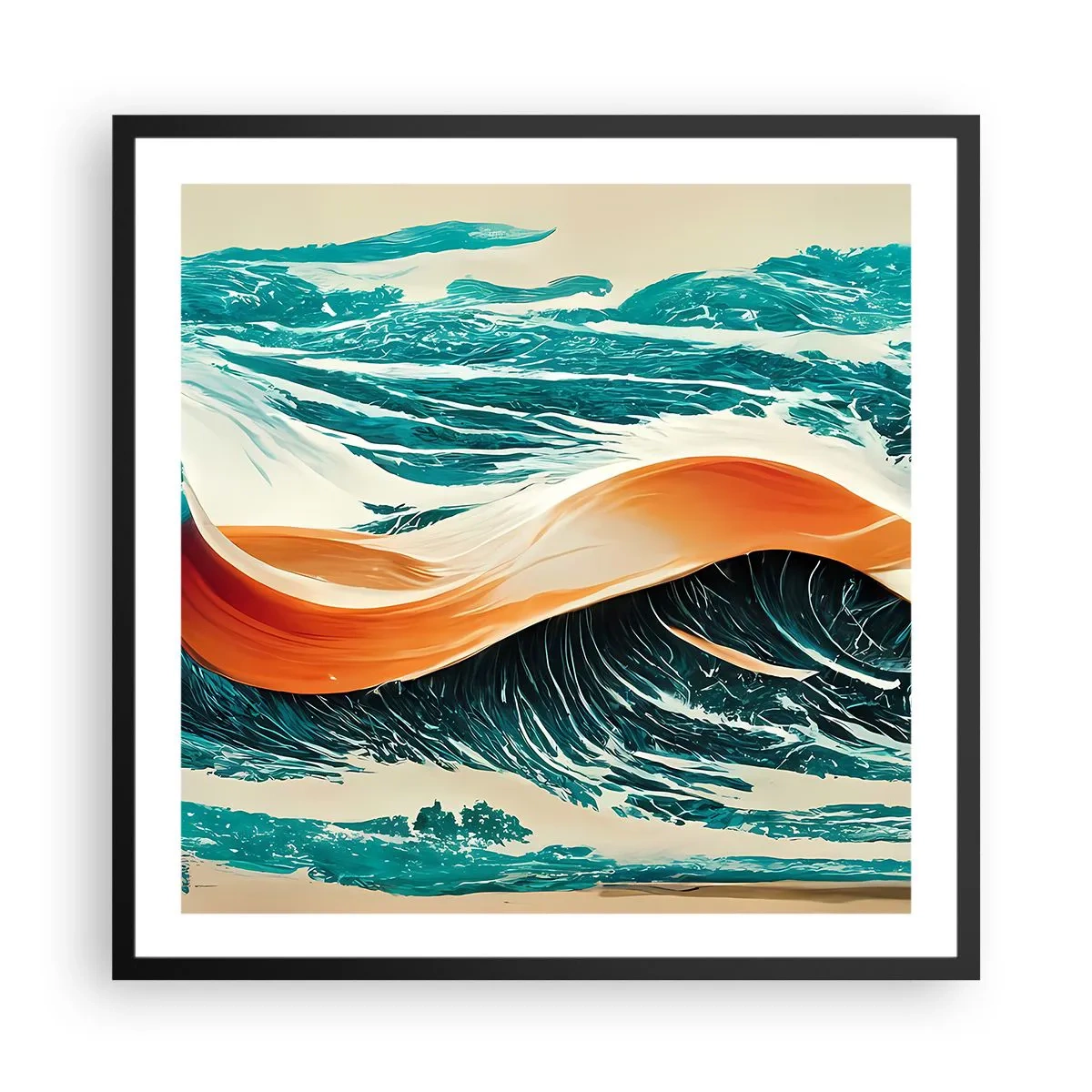 Pôster com moldura preta - O sonho de um surfista - 60x60 cm