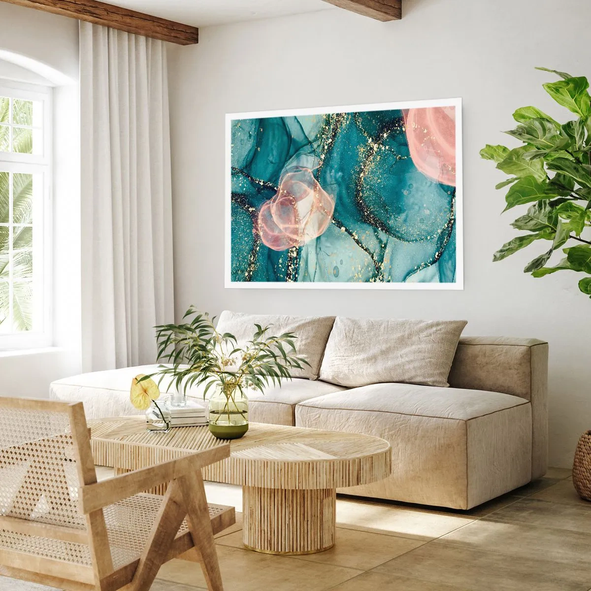 Pôster - Azul seda, rosa tule - 70x50 cm