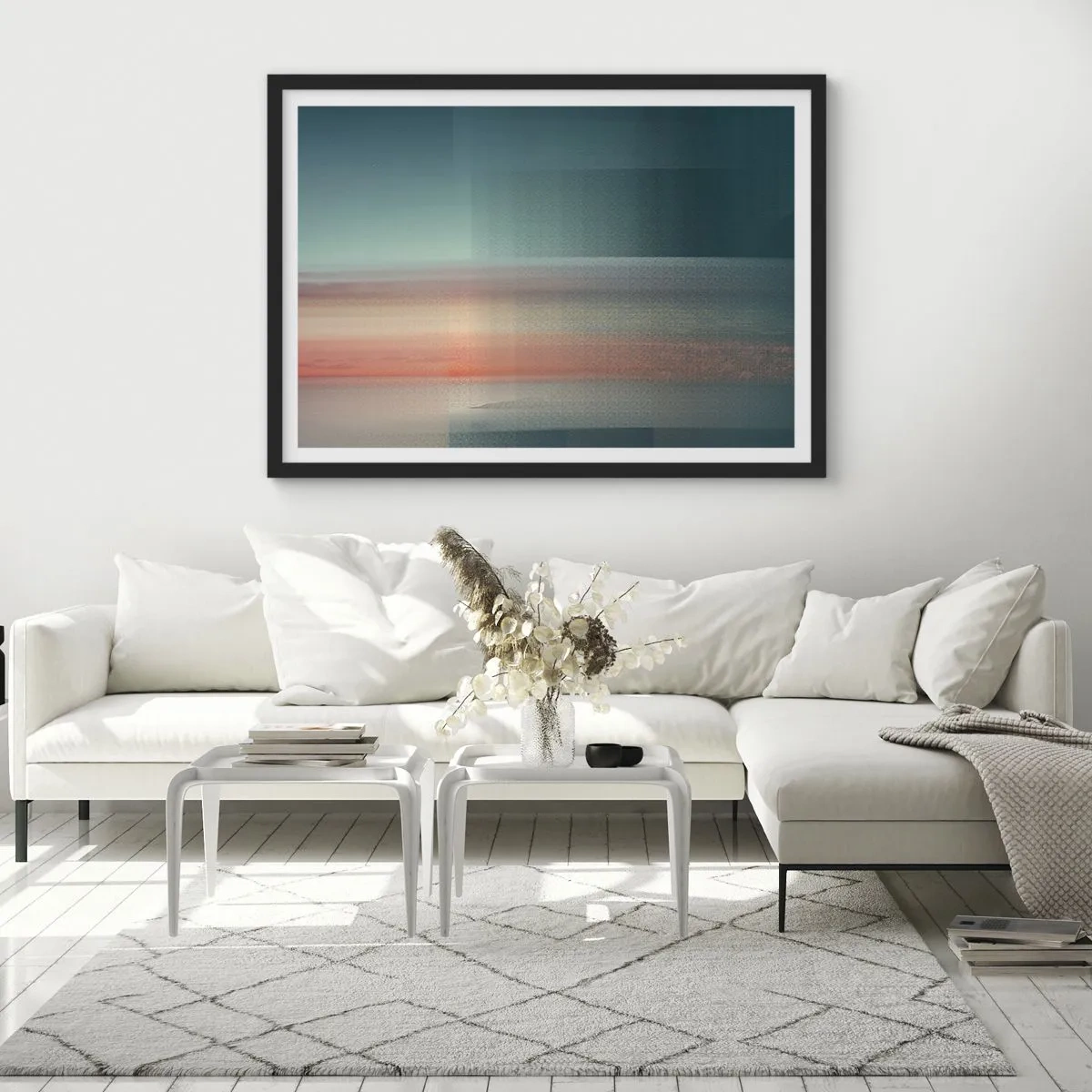 Pôster com moldura preta - Resumo: ondas de luz - 70x50 cm