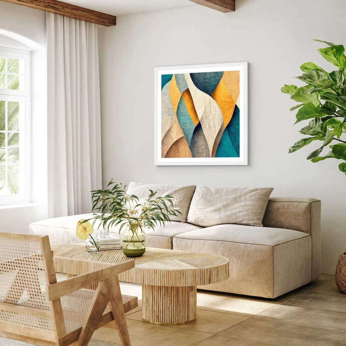 Pôster em moldura branca - Ritmo e onda - 60x60 cm