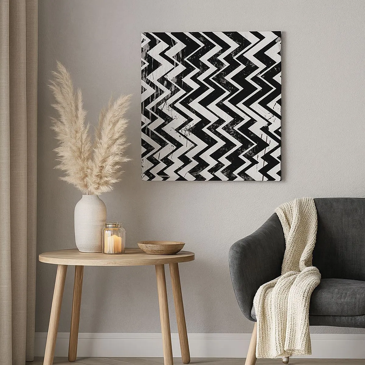 Quadro em tela - Zig-branco, zag-preto - 30x30 cm