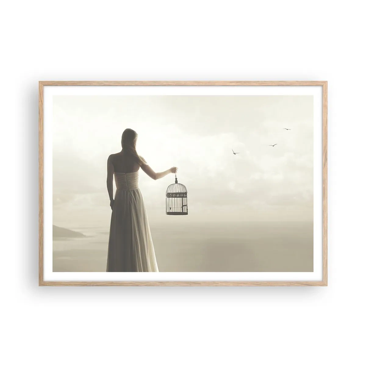 Pôster com moldura de carvalho claro - Seja livre - 100x70 cm