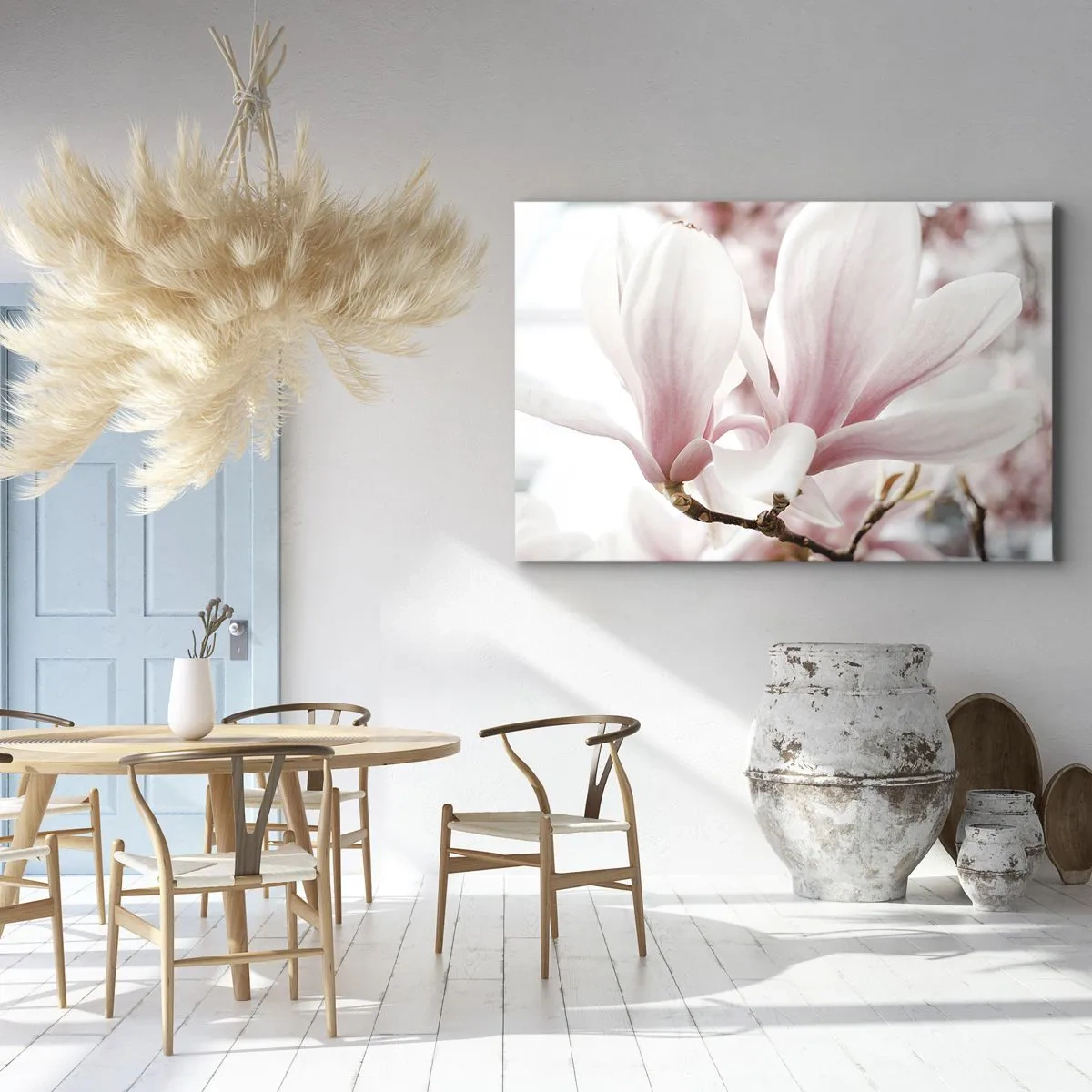 Quadro em tela - Delicadas flores de magnólia em tons pastéis - 70x50cm - Sensibilidade infinita - Decoração de parede moderna para a sala de estar e quarto ARTTOR