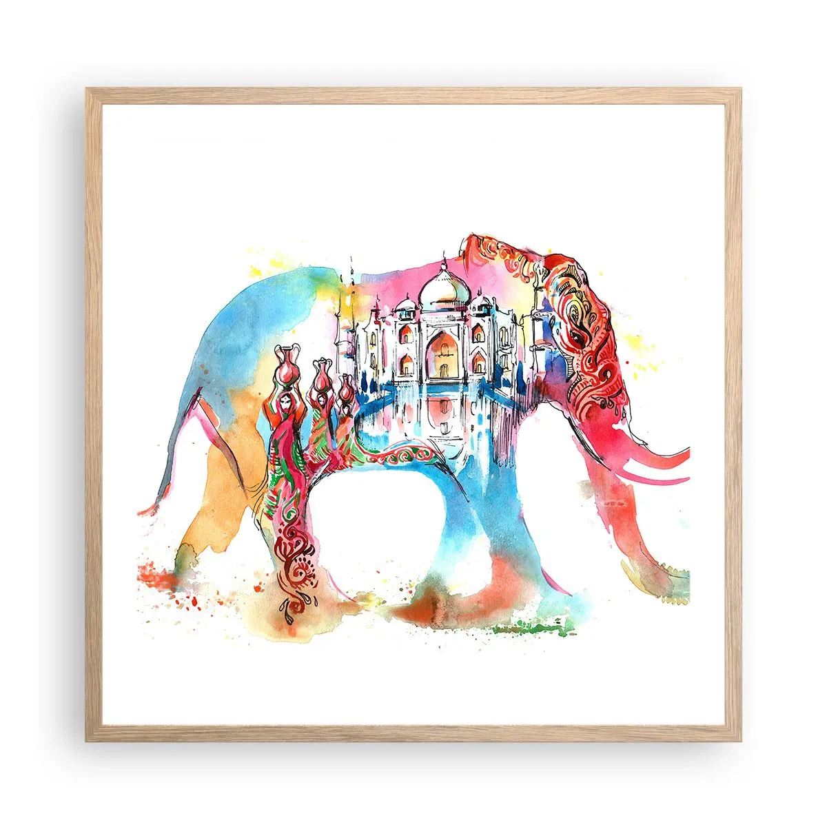 Pôster com moldura de carvalho claro - Índia - uma aura de amor - 60x60 cm