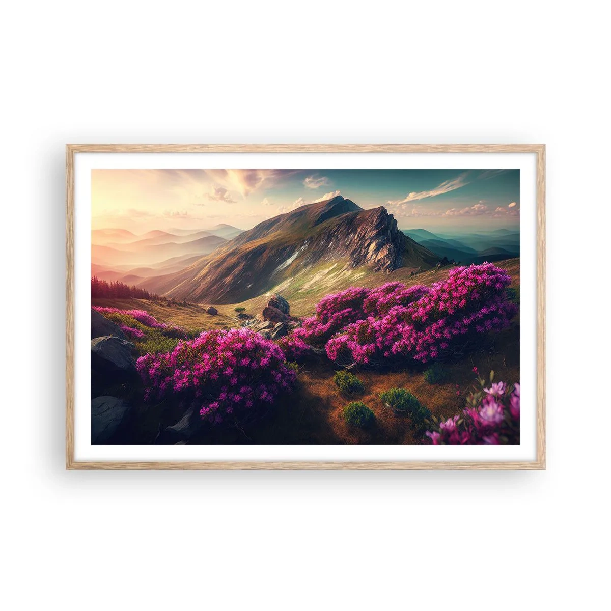 Pôster com moldura de carvalho claro - Verão nas montanhas - 91x61 cm