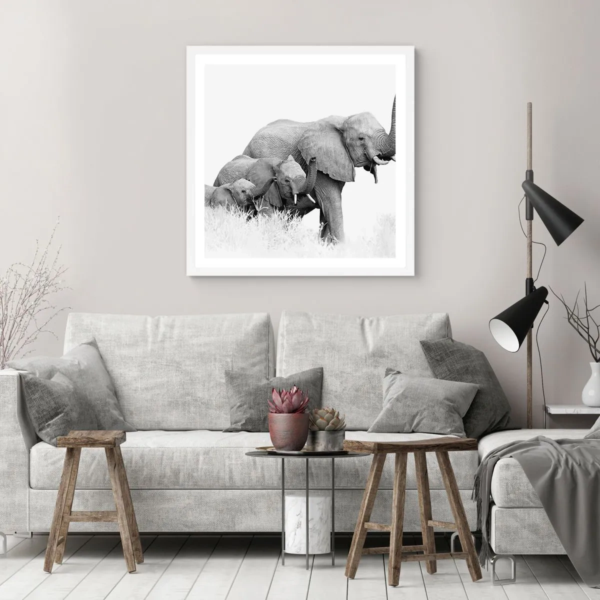 Pôster em moldura branca - Um, dois, três - 30x30 cm