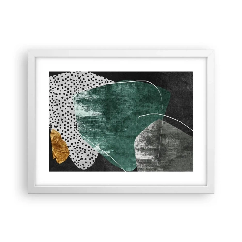 Pôster em moldura branca - Abstração colorida com folha de ouro - 40x30 cm