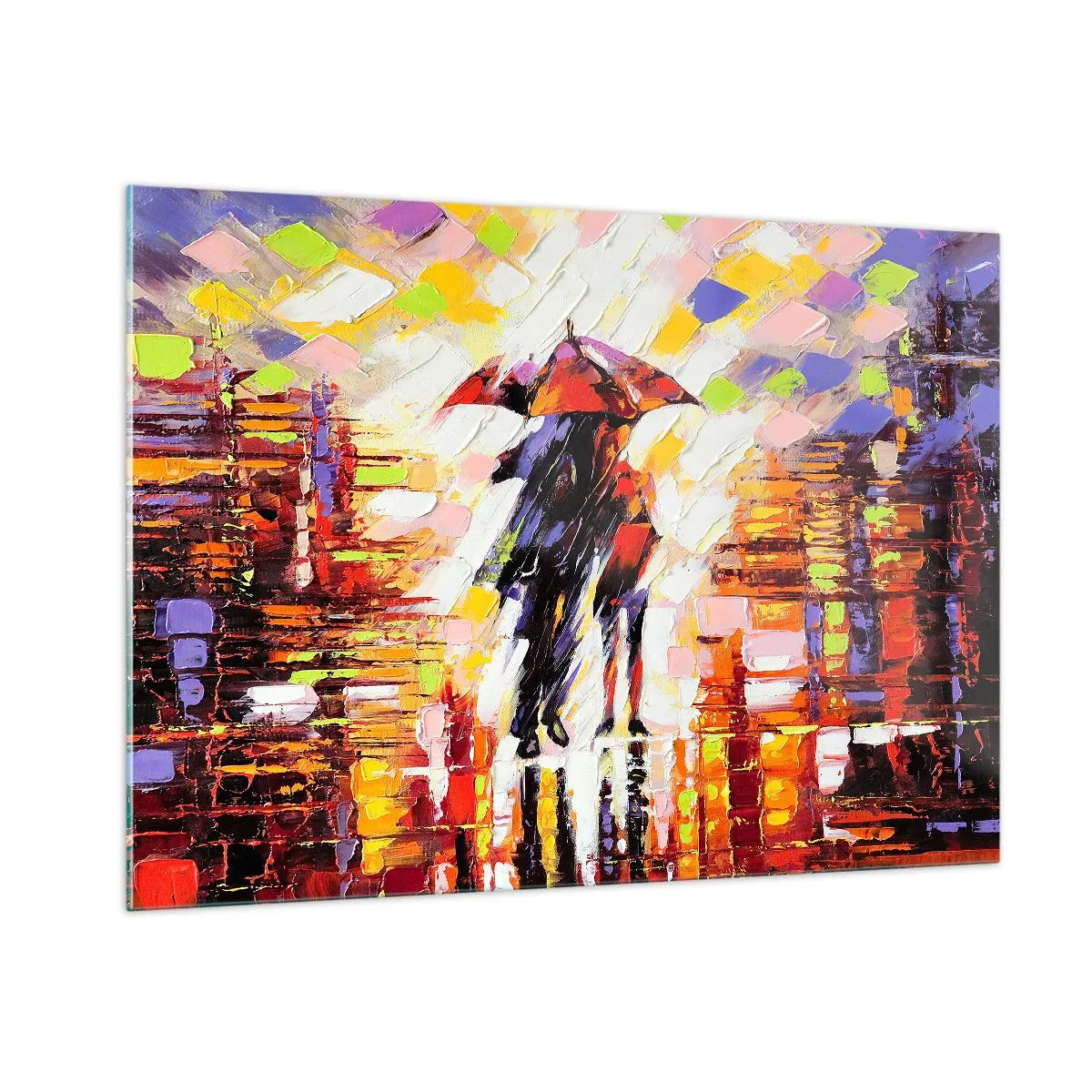 Quadro em vidro - Juntos durante a noite e a chuva - 100x70 cm