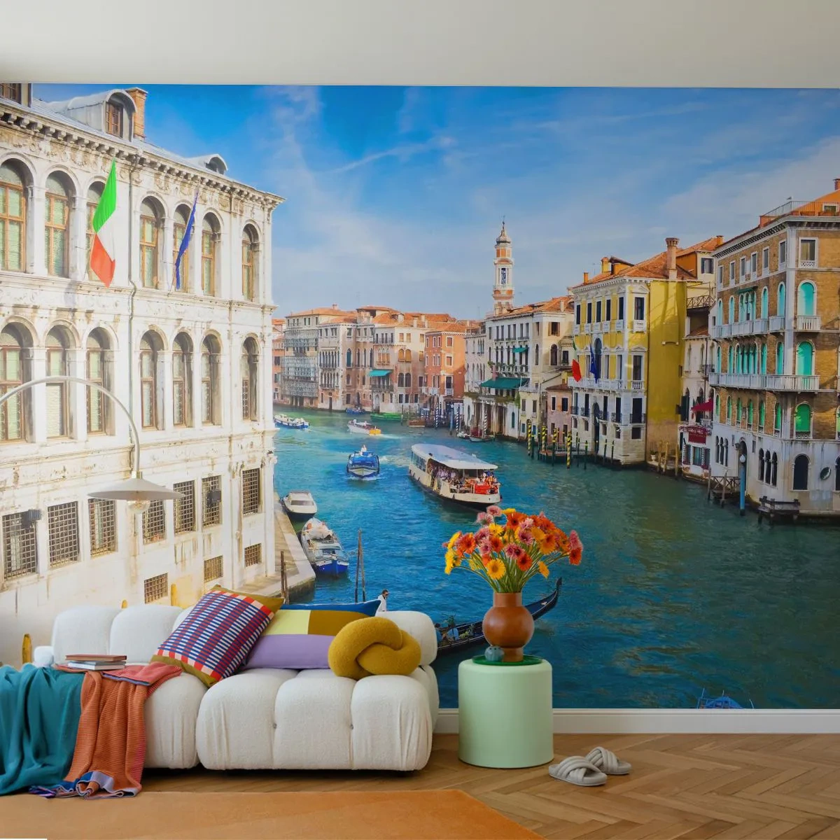 Papel de Parede Premium Sand - Tráfego único no mundo - Veneza, Arquitetura, Canal Grande - 400x280 cm
