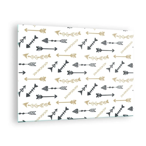 Quadro em vidro - Um padrão de setas em cores diferentes em um fundo branco - 70x50cm - O sonho do arqueiro - Decoração de parede moderna para a sala de estar e quarto ARTTOR