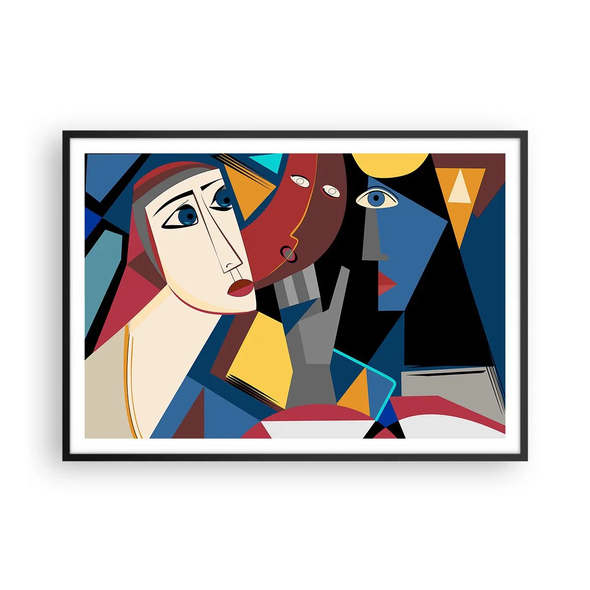 Pôster com moldura preta - Uma conversa entre cubistas - 100x70 cm
