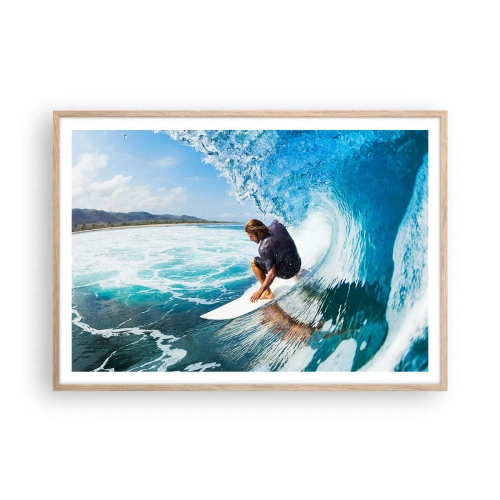 Pôster com moldura de carvalho claro - Dançando com as ondas - 100x70 cm