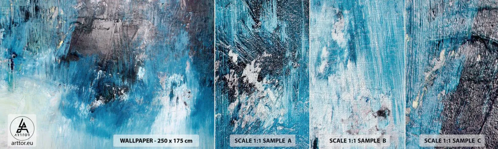 Amostra de papel de parede Premium Canvas - Rapsódia em azul - Abstração, Pedaço, Arte Moderna - 100x30 cm