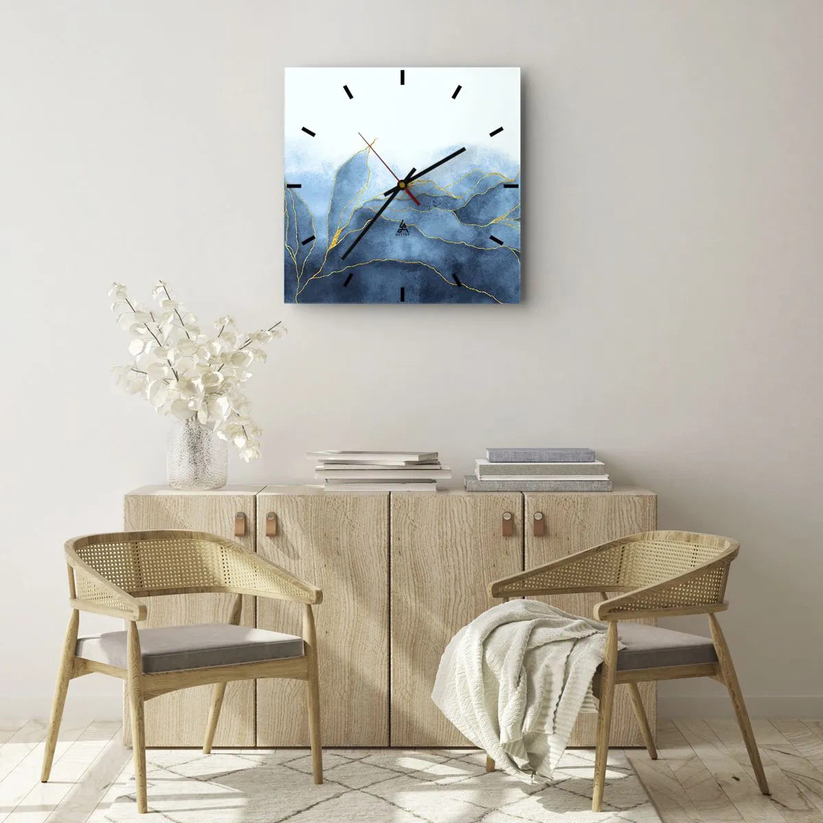 Relógio de parede - Relógio em vidro - Azul dourado - 40x40 cm