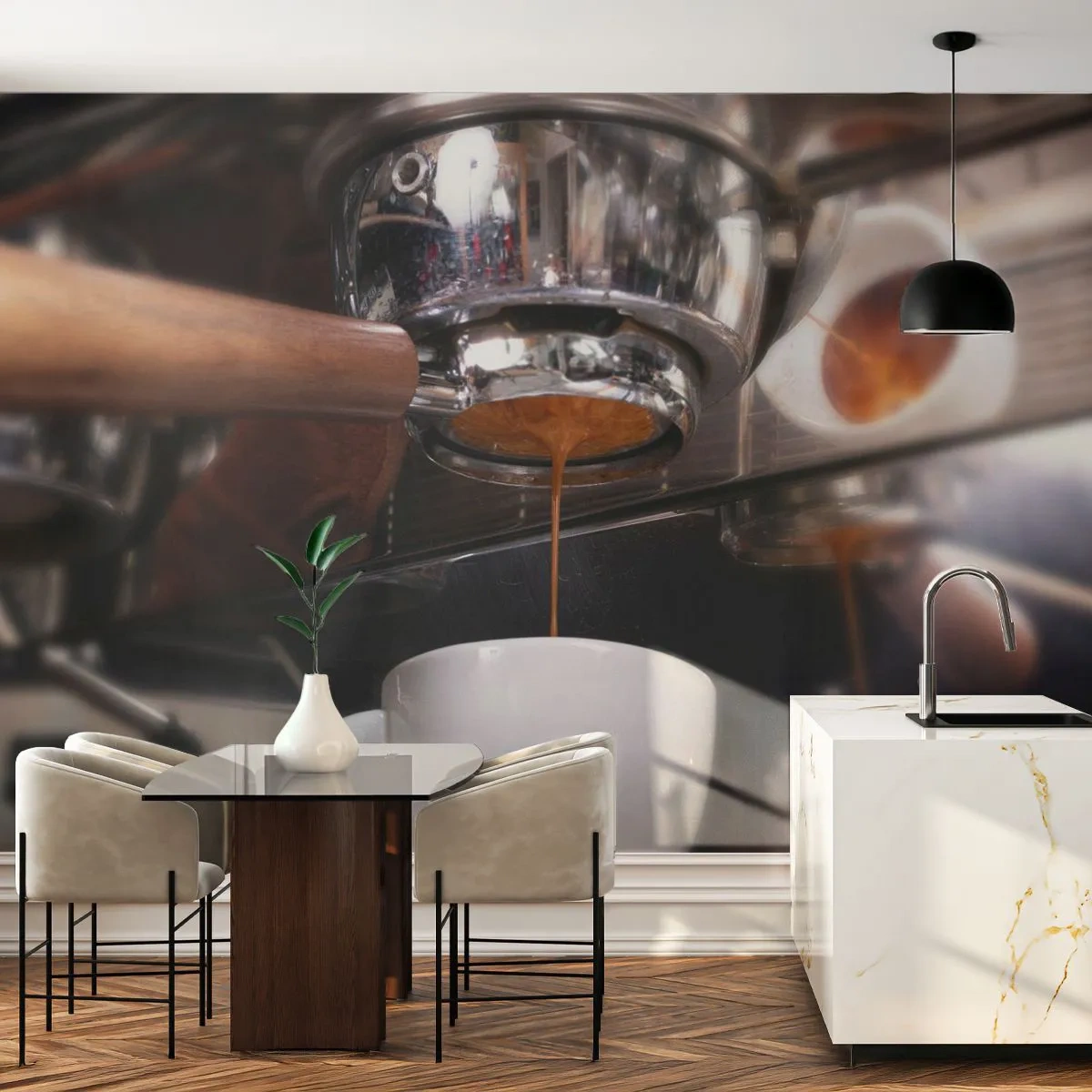 Papel de Parede Premium Canvas - Boa hora do dia - Café, Máquina de café, Barista - 250x175 cm