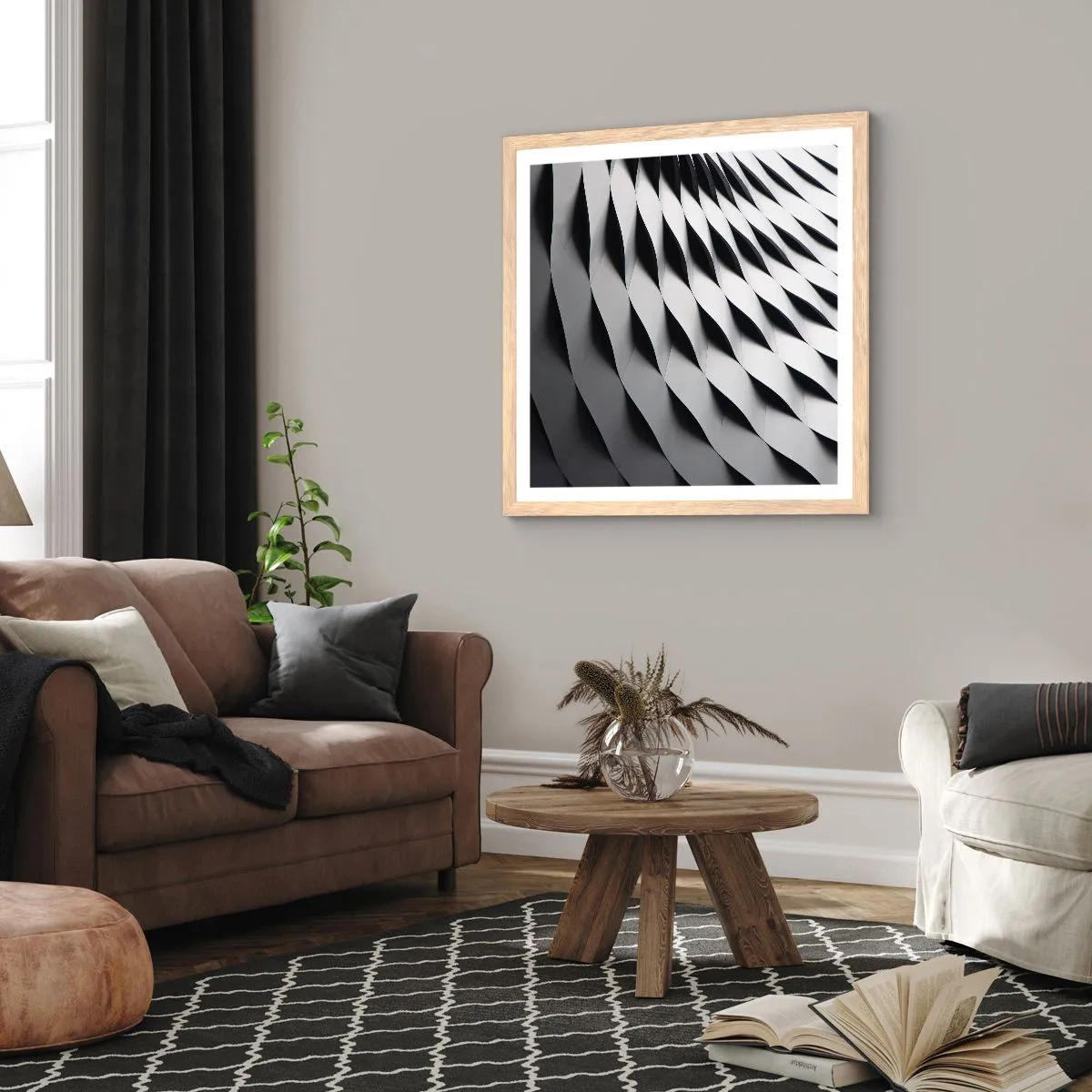 Pôster com moldura de carvalho claro - Na superfície das ondas - 50x50 cm