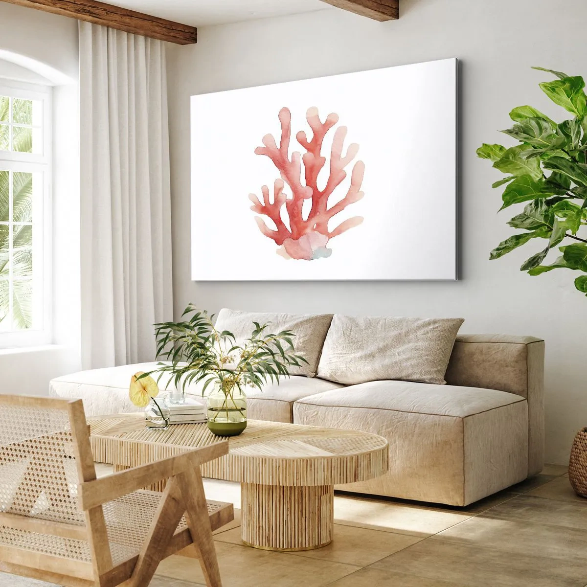 Quadro em tela - Coral de cor coral - 120x80 cm