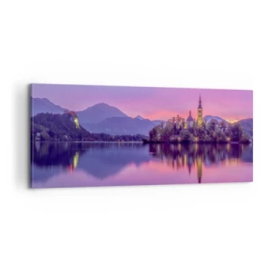 Quadro em tela - Ilha de conto de fadas ao anoitecer  - 100x40 cm