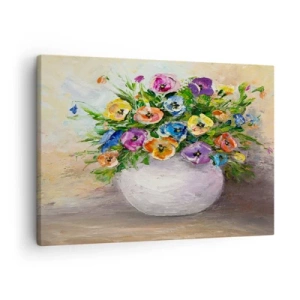 Quadro em tela - Um buquê colorido de flores em um vaso branco - 70x50cm - Natureza morta com um vaso branco - Decoração de parede moderna para a sala de estar e quarto ARTTOR