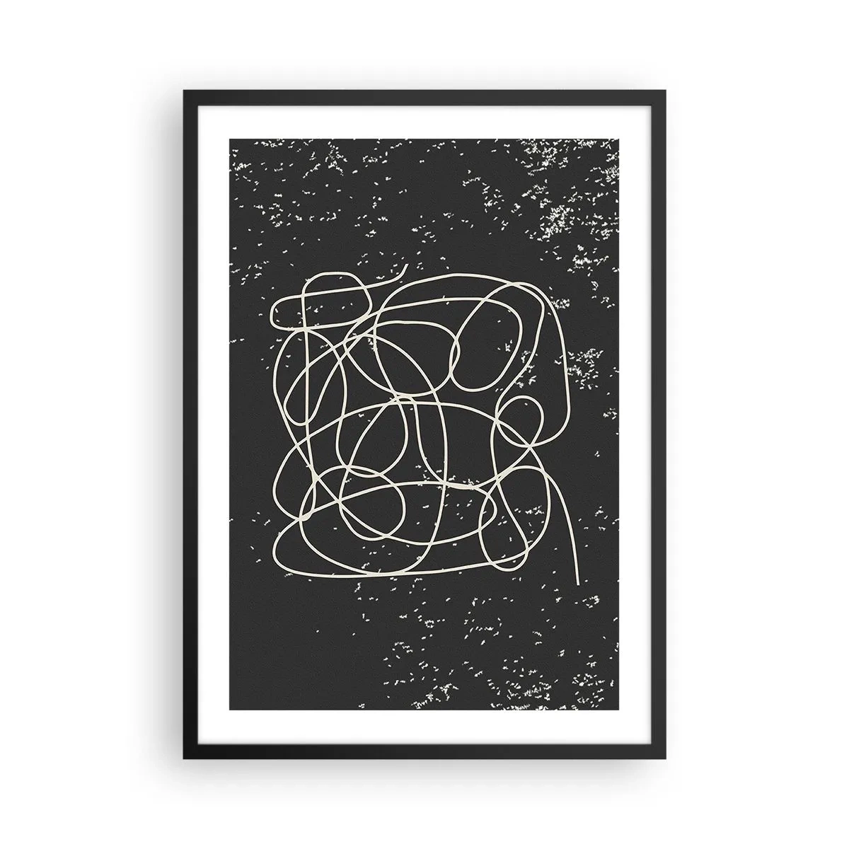 Pôster com moldura preta - Linhas caóticas em um fundo preto com pontos brancos - 50x70cm - Pensamentos errantes - Decoração de parede moderna para a sala de estar e quarto ARTTOR
