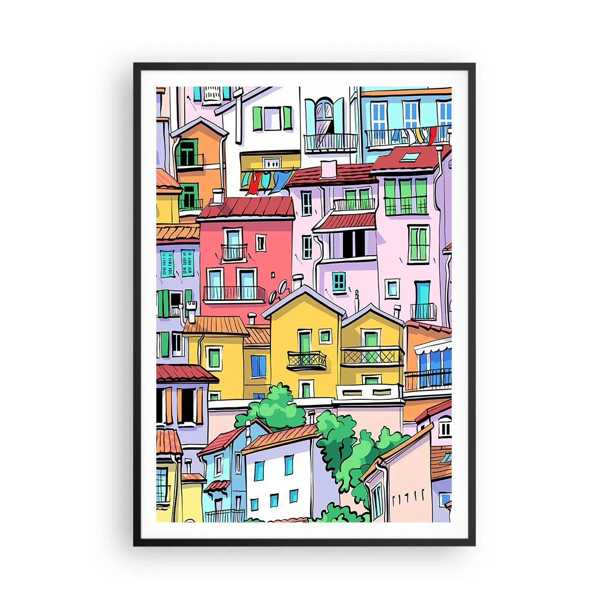 Pôster com moldura preta - Cidade divertida - 70x100 cm