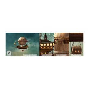 Amostra de papel de parede autocolante Deluxe Sticker - Saudações de Júlio Verne - Retrô, Viagem, Balão - 100x30 cm