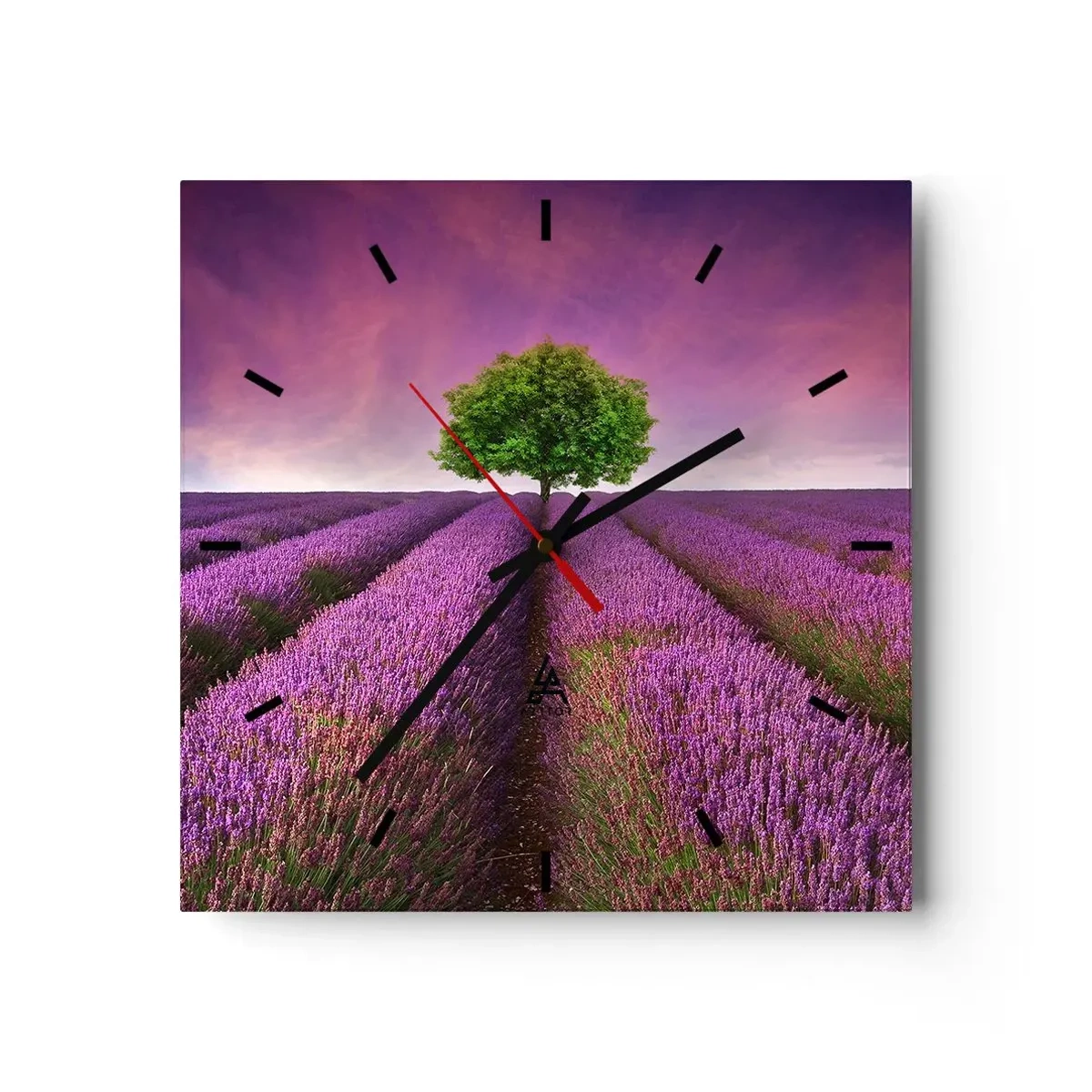 Relógio de parede - Relógio em vidro - Nos campos de lavanda - 30x30 cm