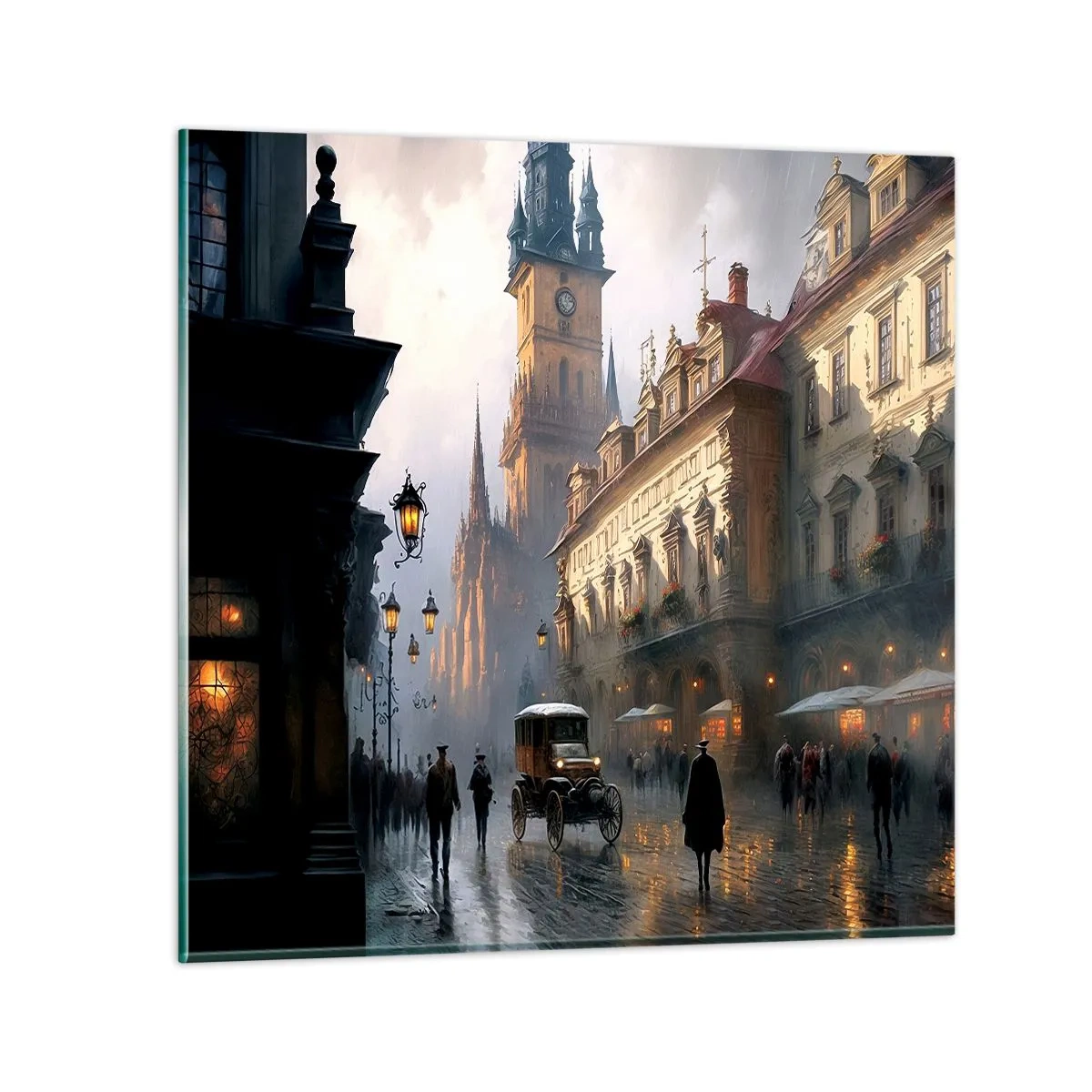 Quadro em vidro - O encanto de uma noite em Praga - 50x50 cm