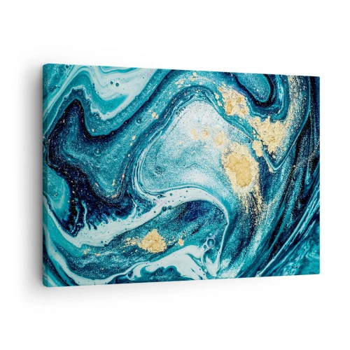 Quadro em tela - Uma composição abstrata de ondas e detalhes dourados - 70x50cm - Redemoinho azul - Decoração de parede moderna para a sala de estar e quarto ARTTOR