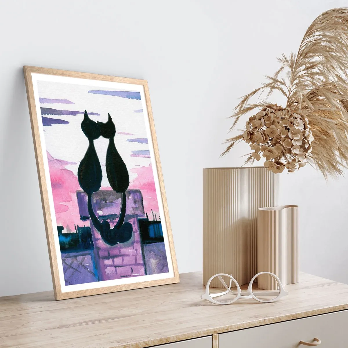 Pôster com moldura de carvalho claro - Rendez-vous sob a lua - 70x100 cm