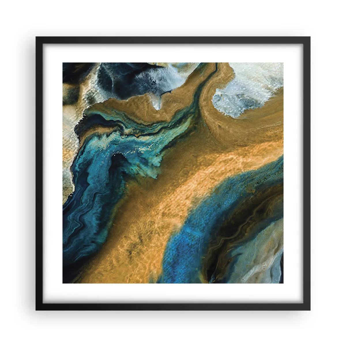 Pôster com moldura preta - Azul – amarelo – influências mútuas - 50x50 cm